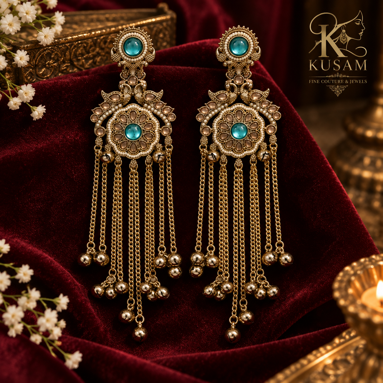 Aqua Peacock Cascade Chandelier Earrings thumbnail 2