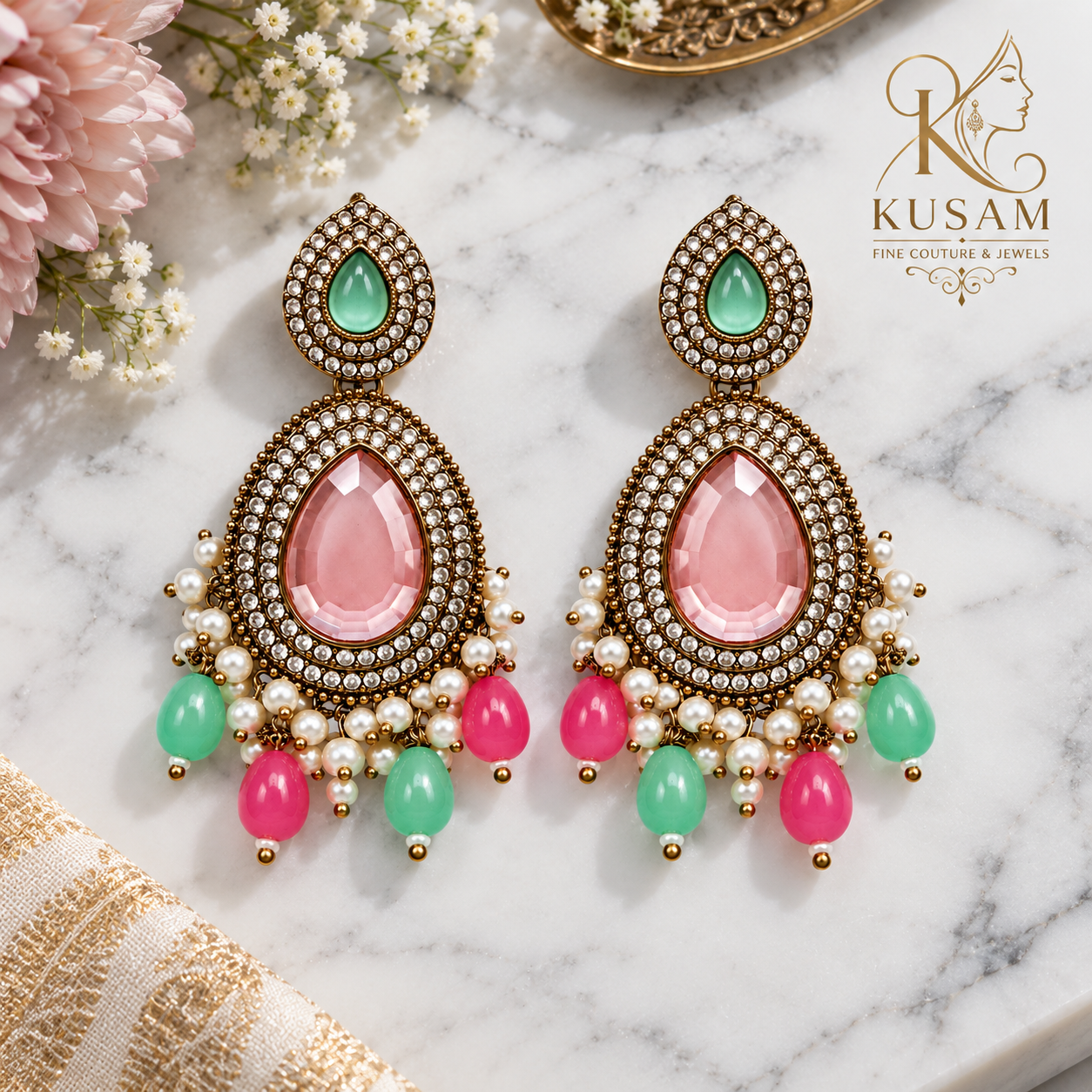 Pink Emerald Festive Drop Earrings