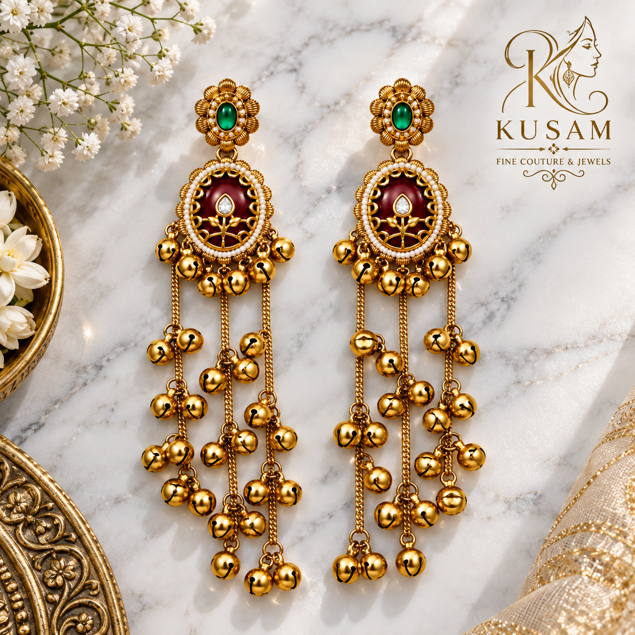 Emerald Bloom Jhumka Cascade Earrings