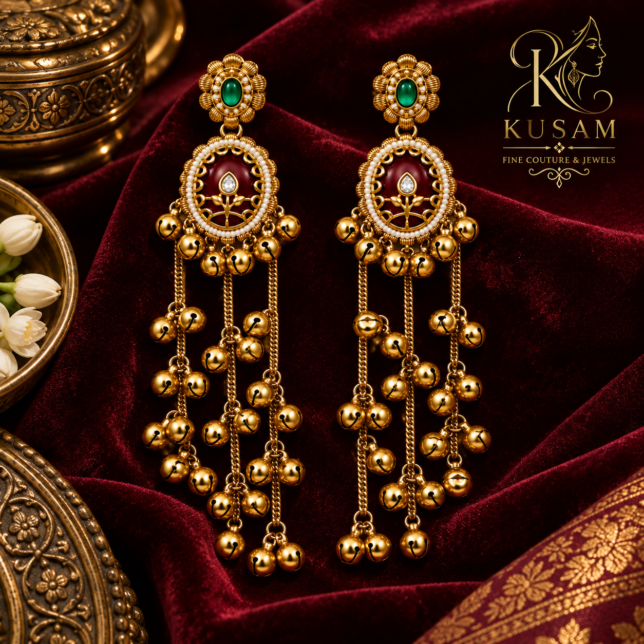 Emerald Golden Cascade Earrings thumbnail 2
