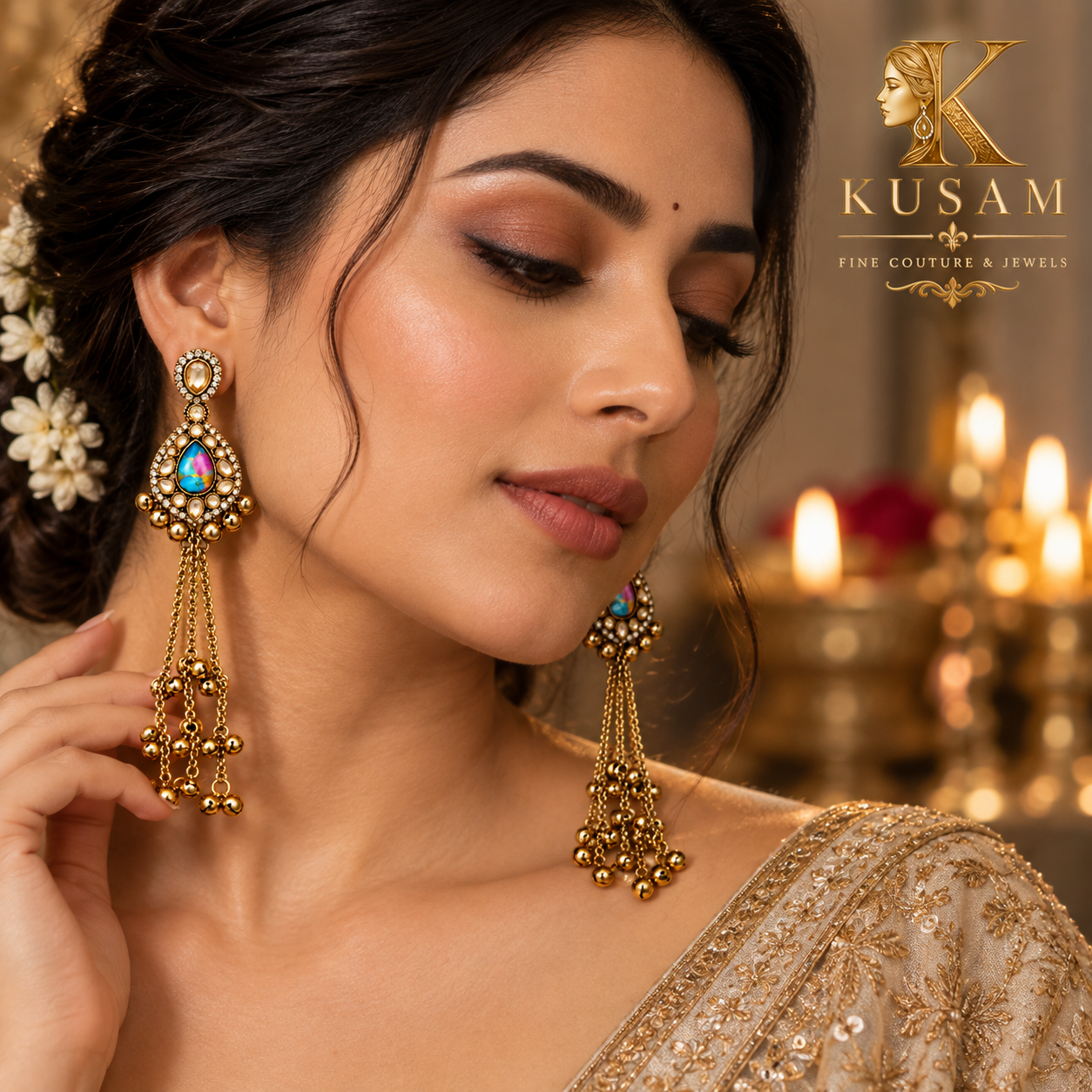 Turquoise Cascade Jhumka Chandelier Earrings thumbnail 2