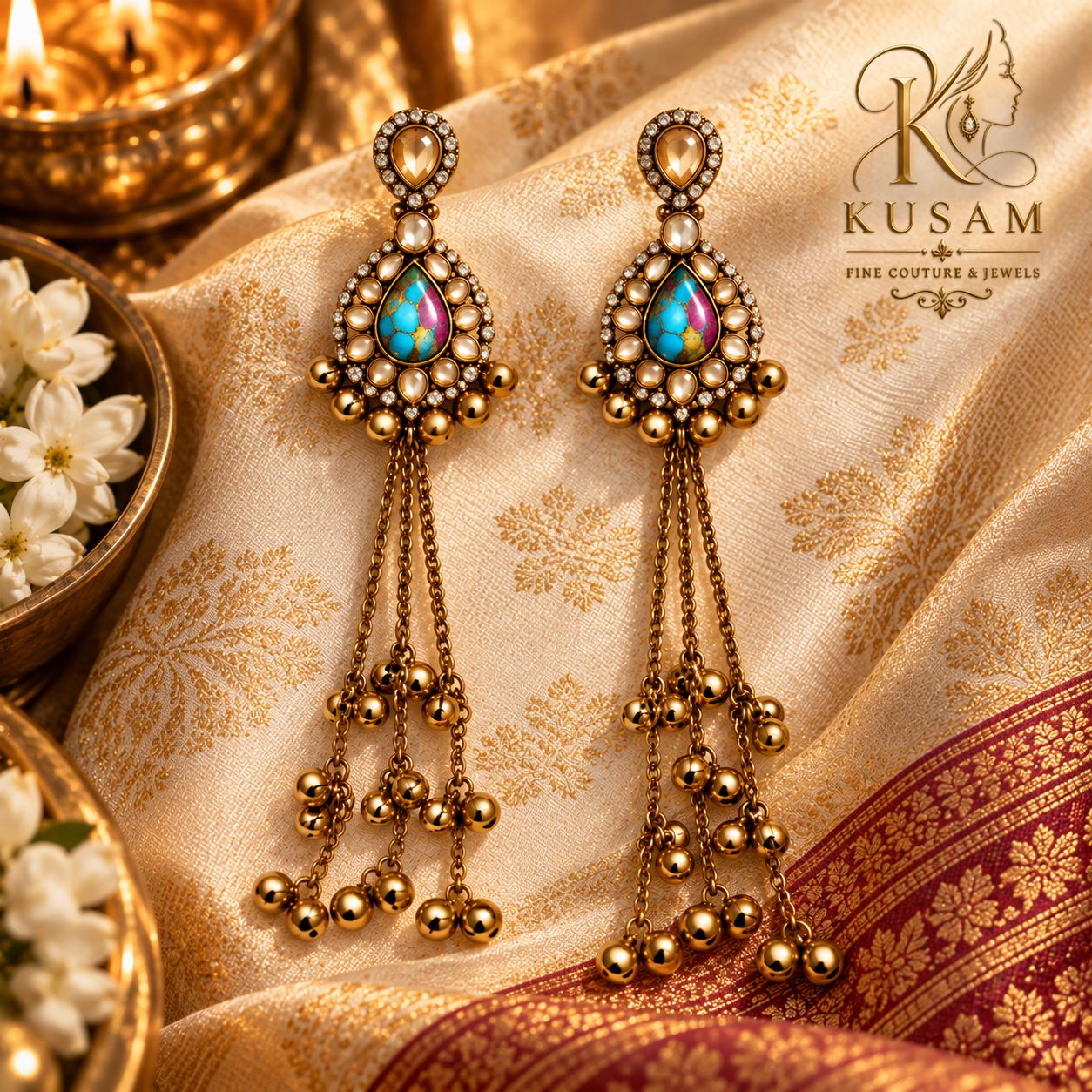 Turquoise Cascade Jhumka Chandelier Earrings