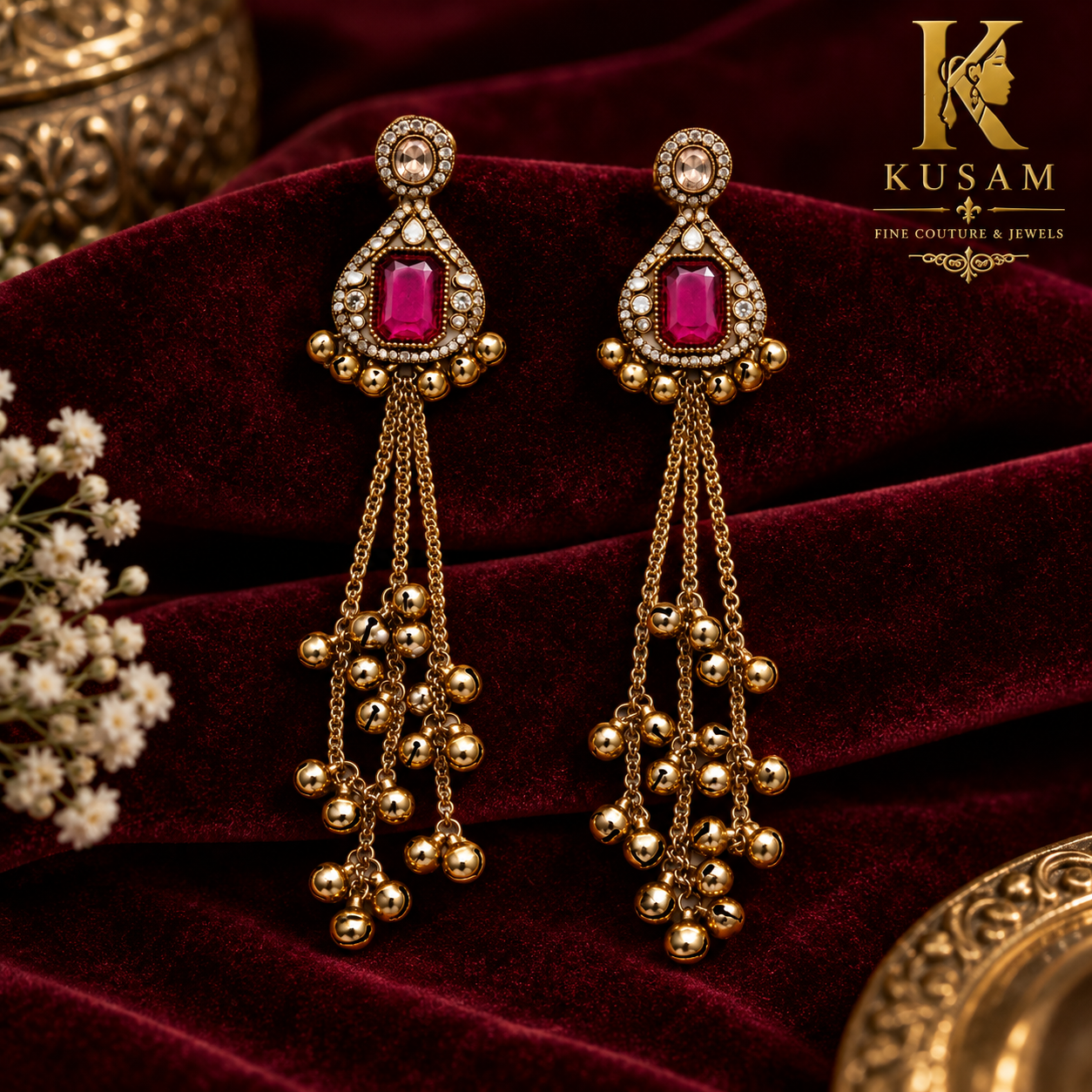 Royal Magenta Cascade Earrings thumbnail 4