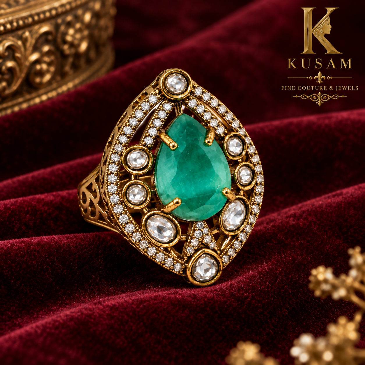 : Emerald Teardrop Statement Ring thumbnail 4