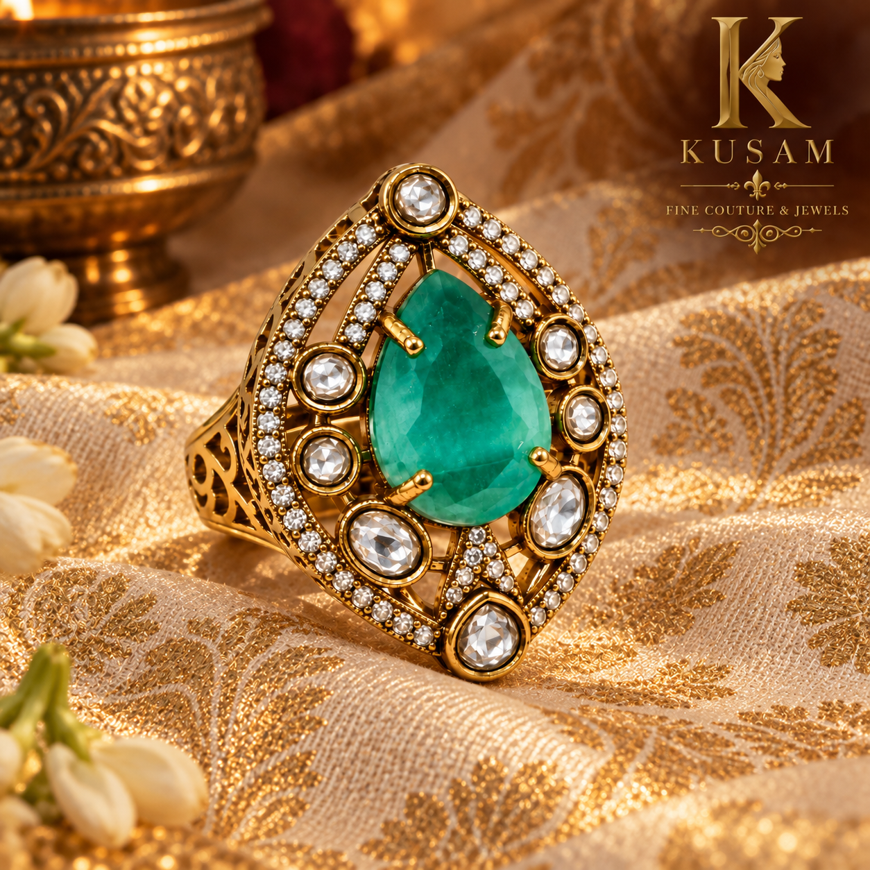 : Emerald Teardrop Statement Ring thumbnail 5