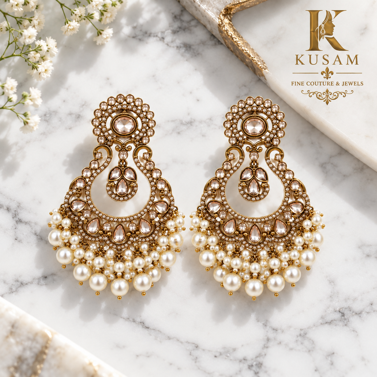 Pearl Chandbali Earrings thumbnail 2