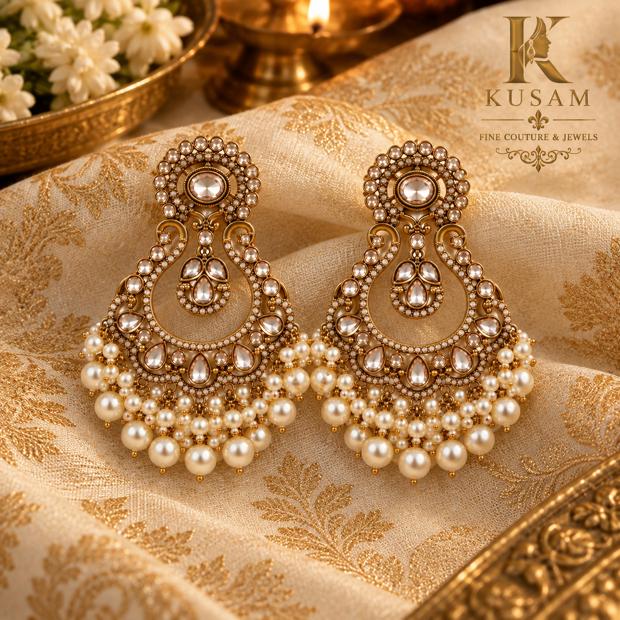 Pearl Chandbali Earrings thumbnail 3