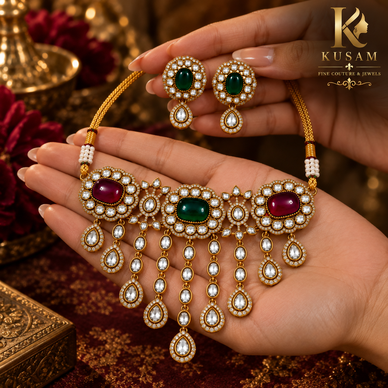 Emerald & Ruby Royal Necklace Set thumbnail 3