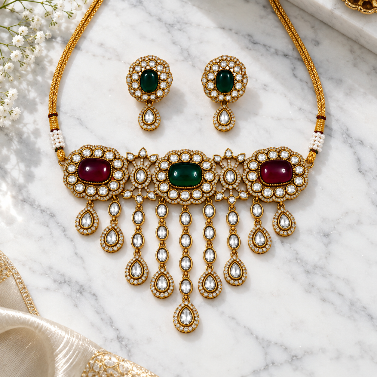 Emerald & Ruby Royal Necklace Set thumbnail 4