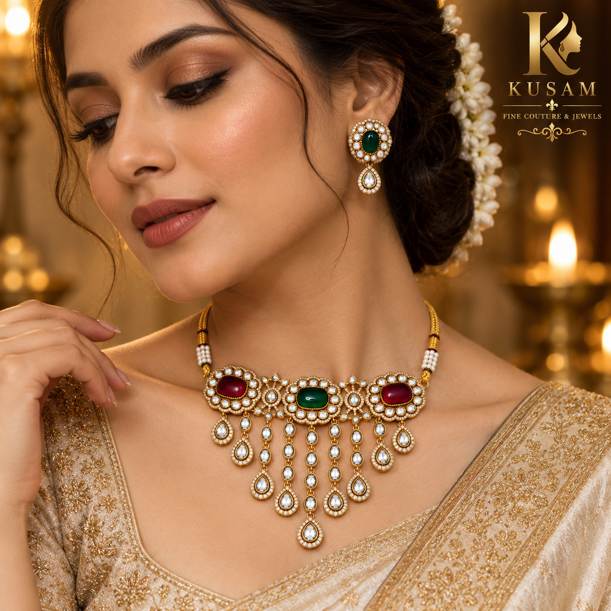 Emerald & Ruby Royal Necklace Set thumbnail 2