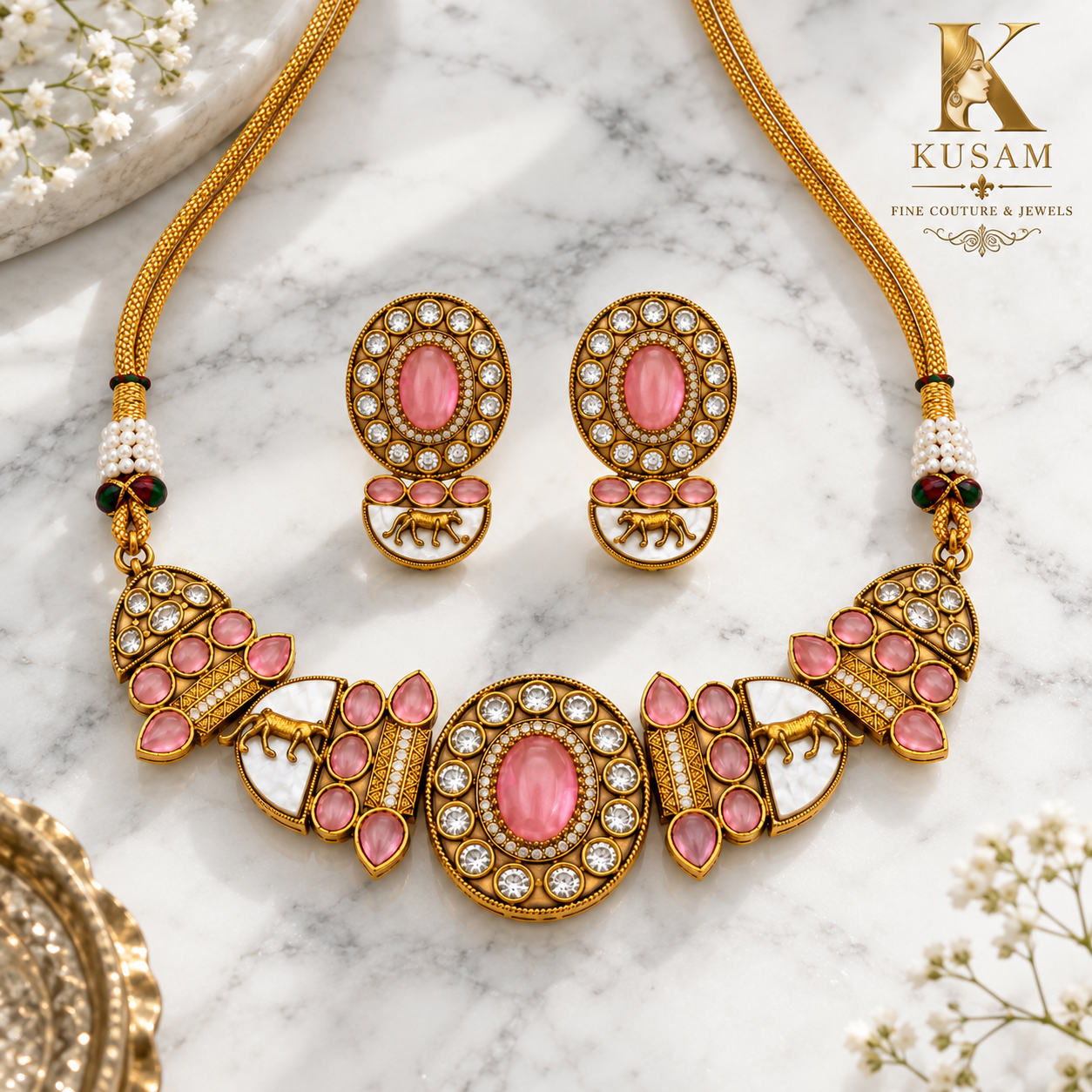 Pink Floral Heritage Necklace Set thumbnail 5