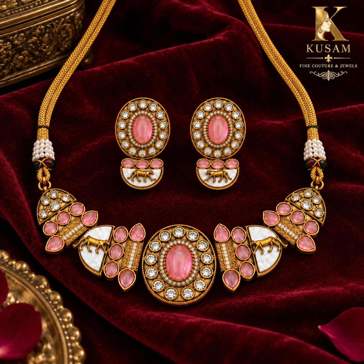 Pink Floral Heritage Necklace Set