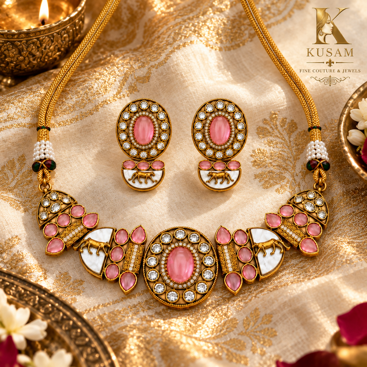 Pink Floral Heritage Necklace Set thumbnail 3