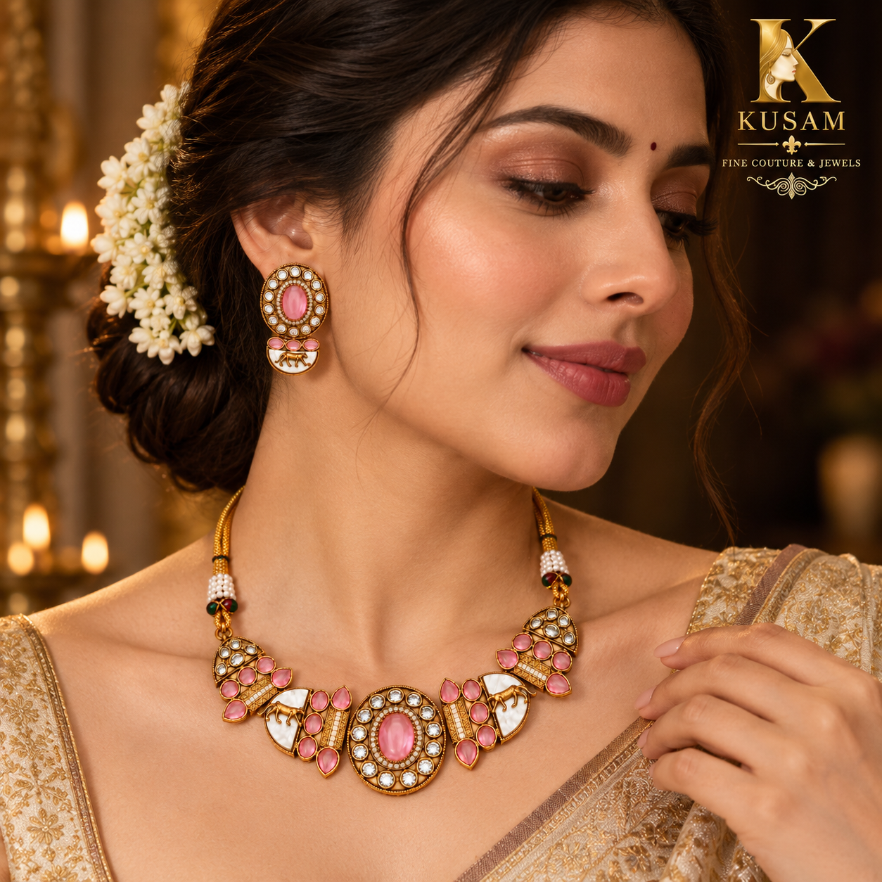 Pink Floral Heritage Necklace Set thumbnail 4