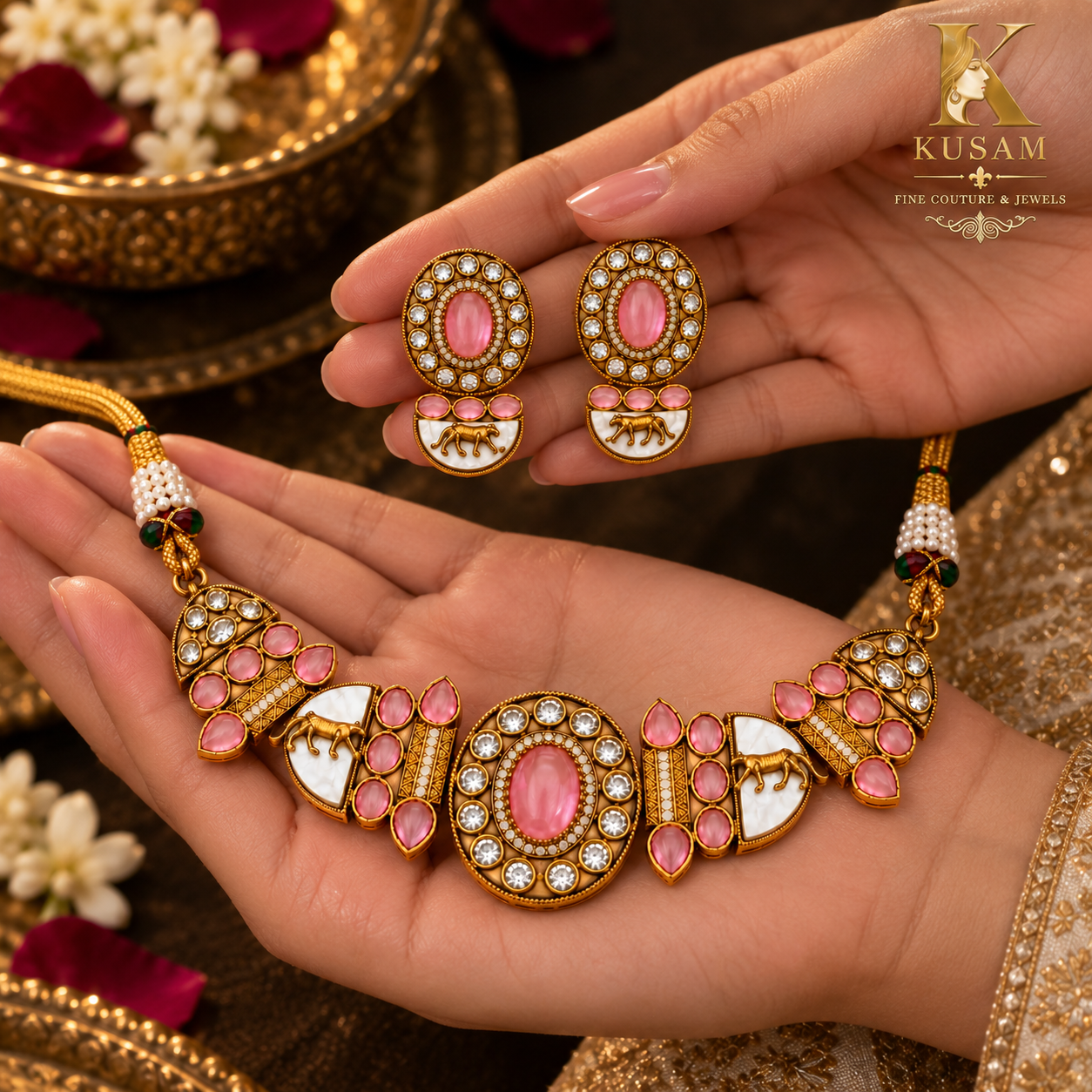 Pink Floral Heritage Necklace Set thumbnail 2