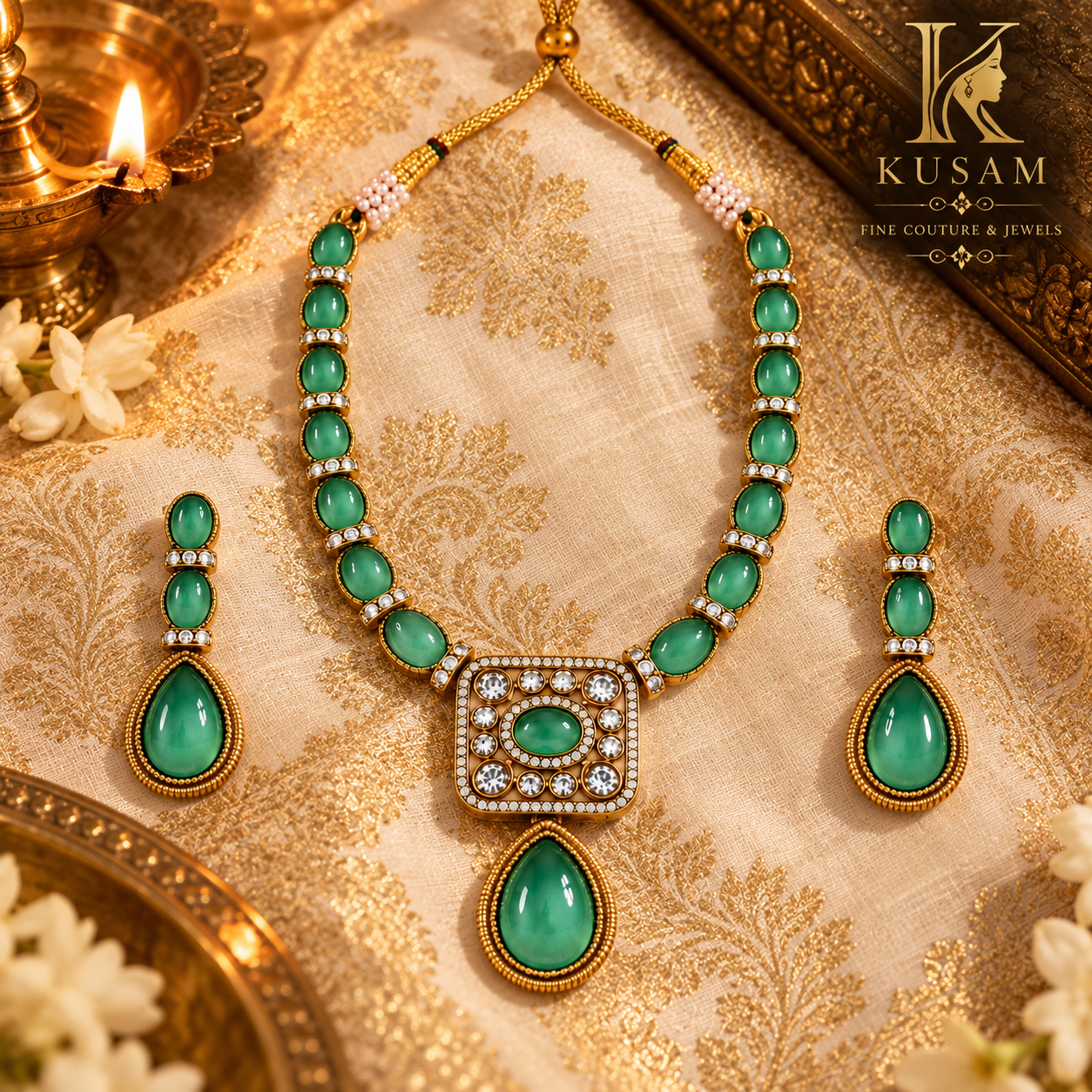 Emerald Teardrop Necklace Set