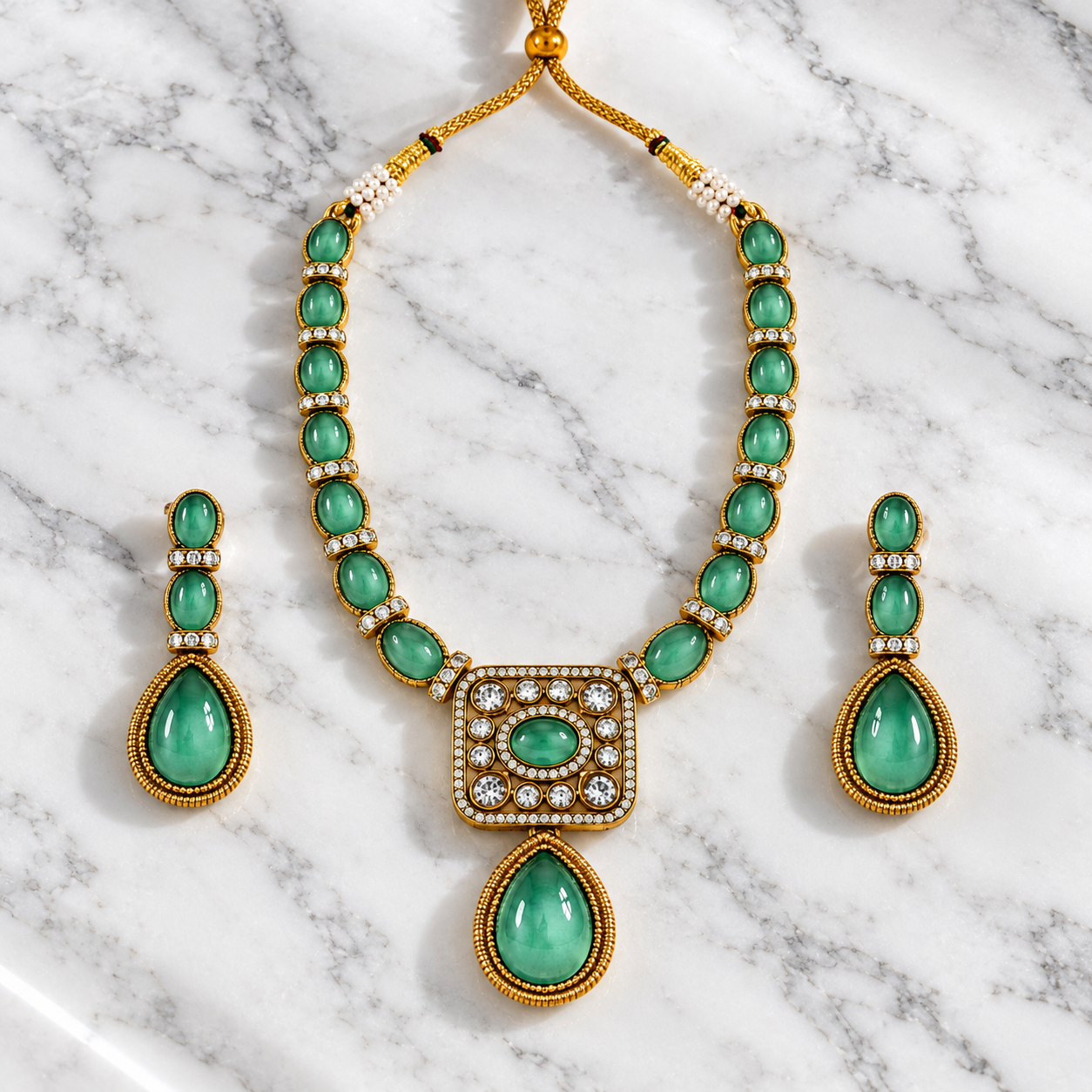 Emerald Teardrop Necklace Set thumbnail 2