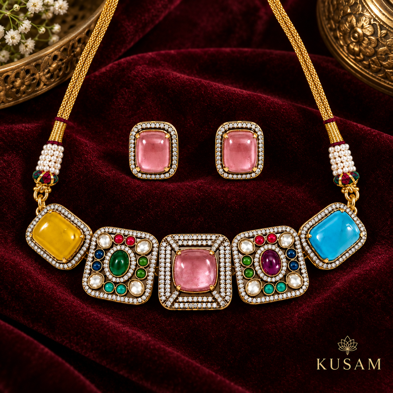 Multicolor Gemstone Necklace Set