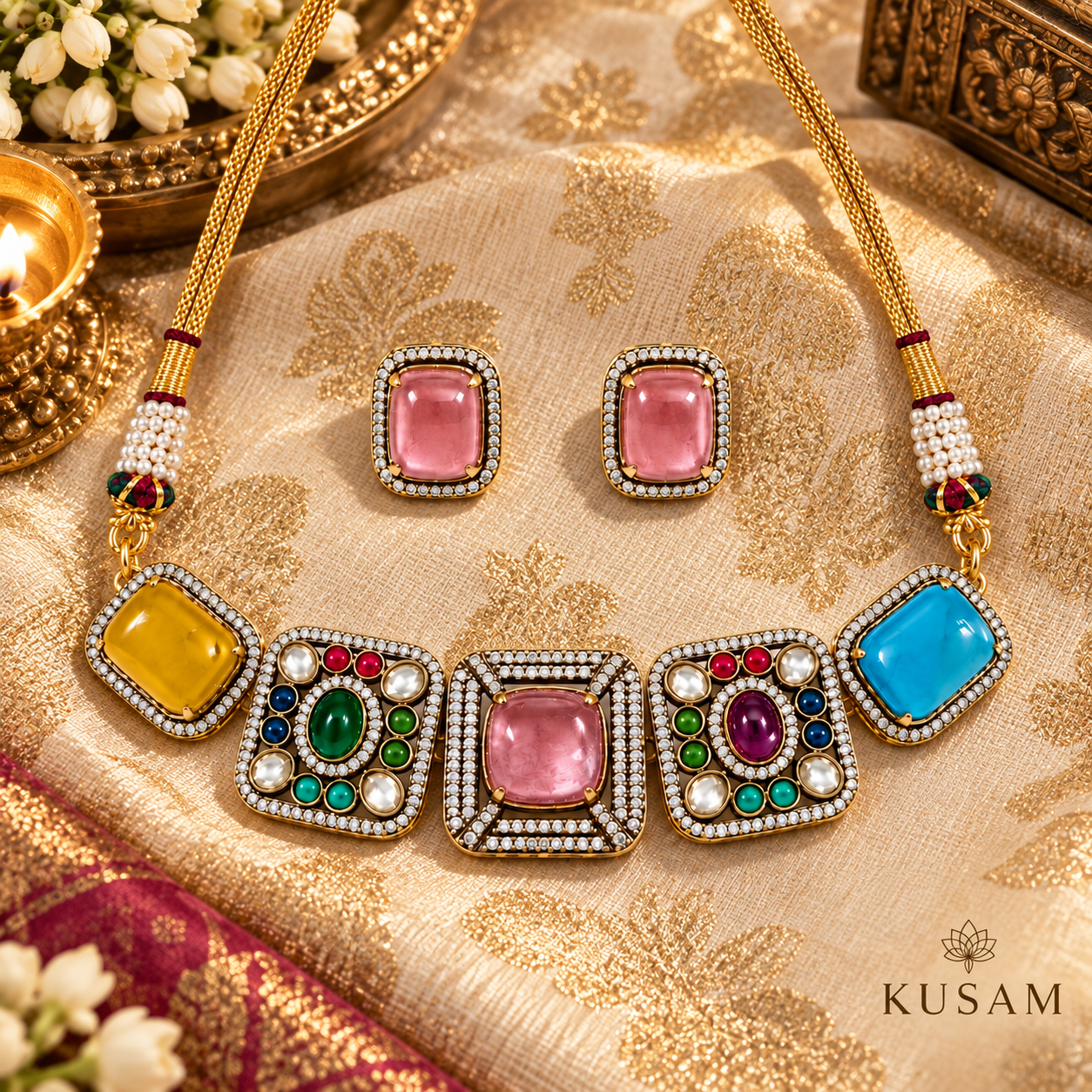 Multicolor Gemstone Necklace Set thumbnail 2