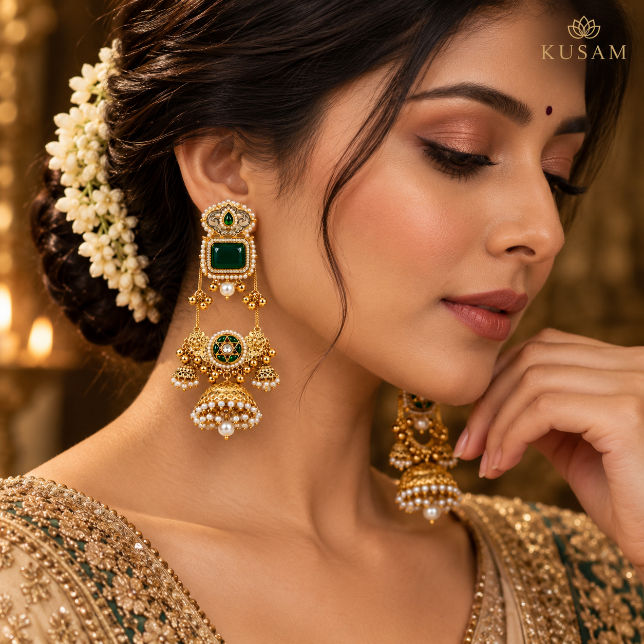 Emerald Pearl Jhumka Earrings thumbnail 5