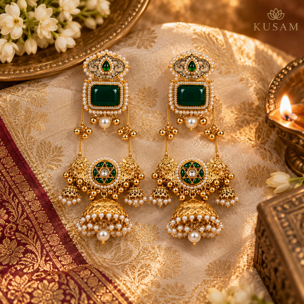 Emerald Pearl Jhumka Earrings thumbnail 2