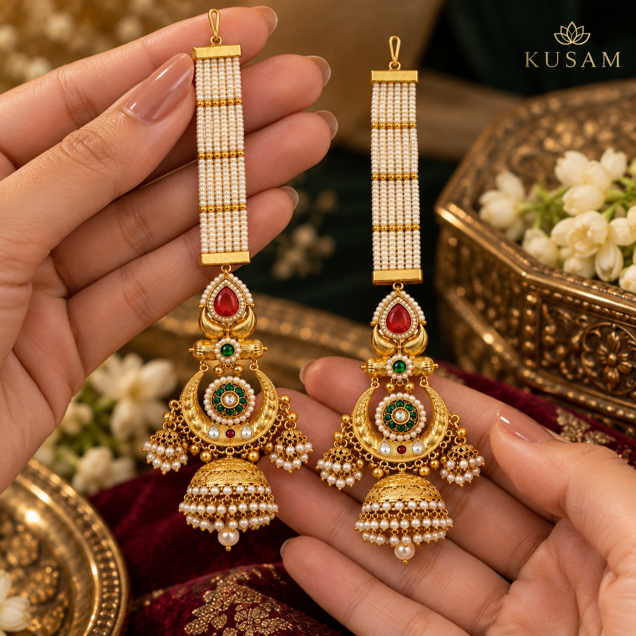 Ruby Emerald Long Drop Earrings thumbnail 4