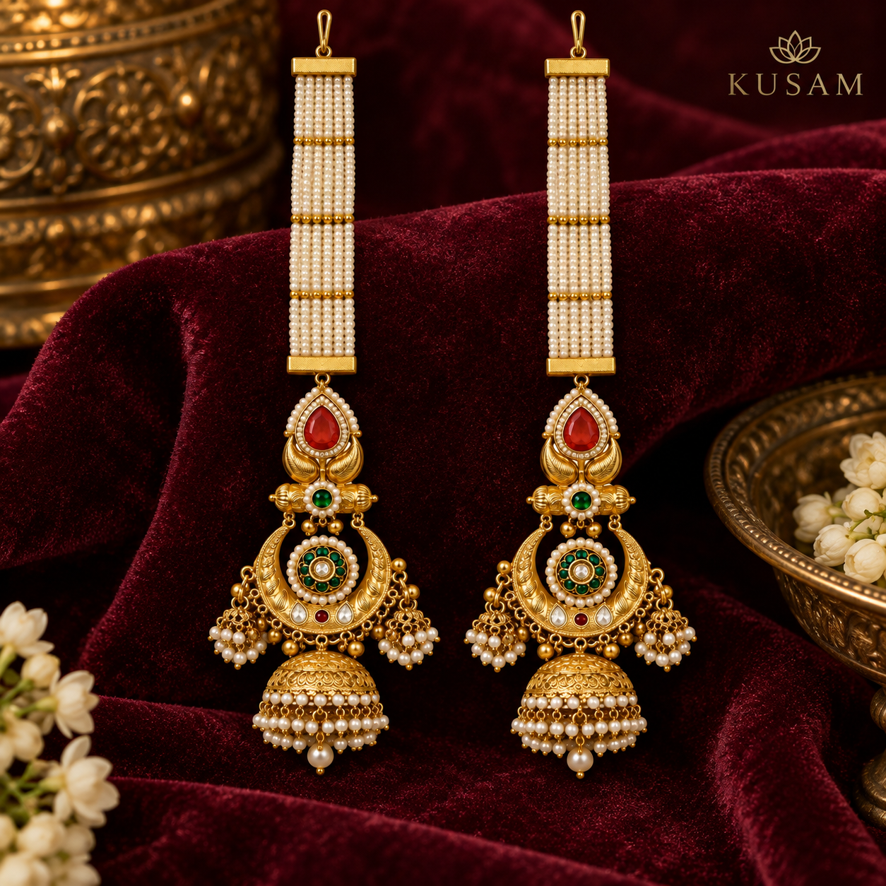 Ruby Emerald Long Drop Earrings