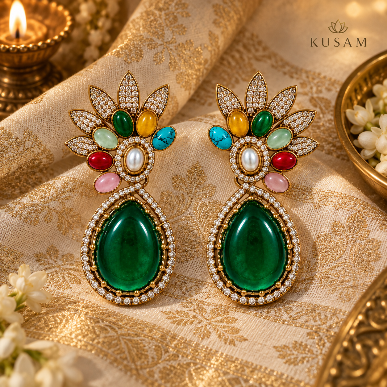 Emerald Floral Drop Earrings
