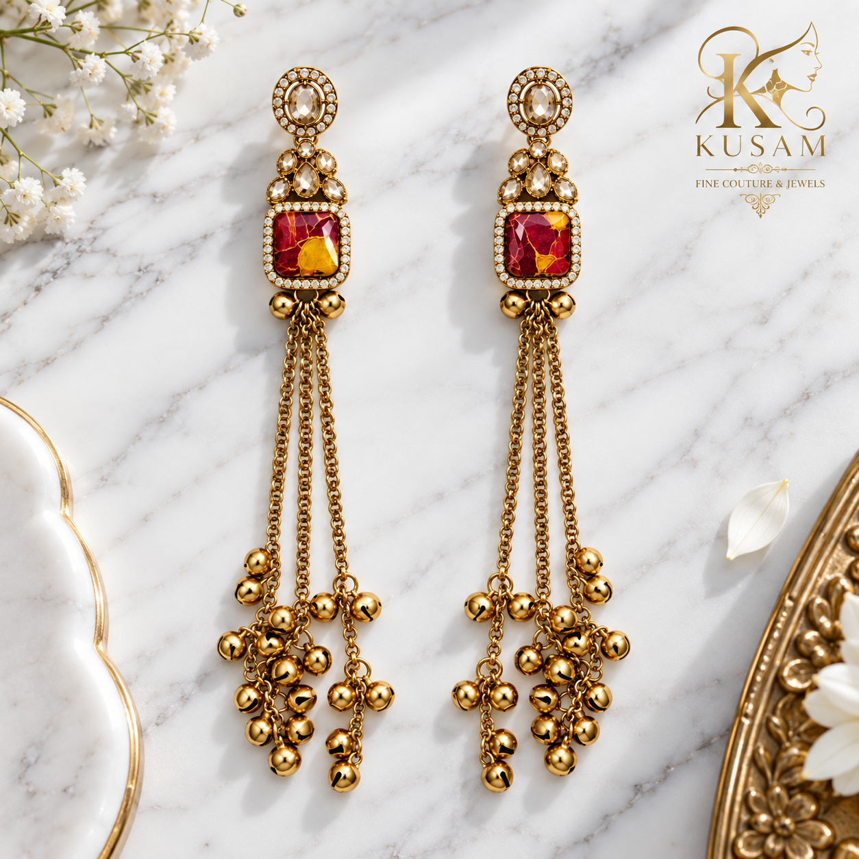 Ruby Amber Cascade Drop Earrings