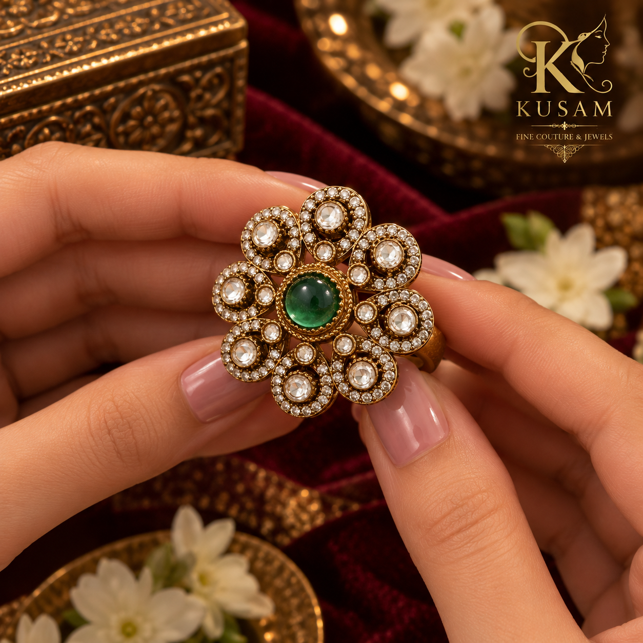 Emerald Bloom Statement Ring